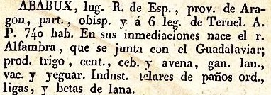 Ababux, lugar en la Provincia de Aragón, del diccionario Geográfico Universal
