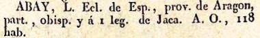 Abay, lugar en la Provincia de Aragón, del diccionario Geográfico Universal