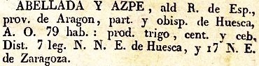 Abellada Azpe, lugar en la Provincia de Aragón, del diccionario Geográfico Universal