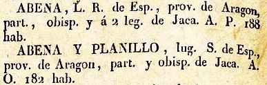 Abena y Panillo, lugar en la Provincia de Aragón, del diccionario Geográfico Universal