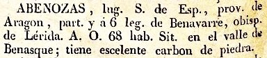 Abenozas, lugar en la Provincia de Aragón, del diccionario Geográfico Universal