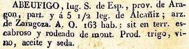 Abeufigo, Abenfigo lugar en la Provincia de Aragón, del diccionario Geográfico Universal