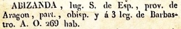 Abizanda lugar en la Provincia de Aragón, del diccionario Geográfico Universal