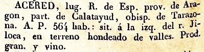 Acered lugar en la Provincia de Aragón, del diccionario Geográfico Universal