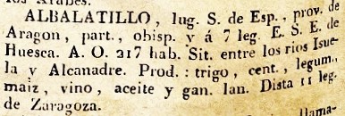 Albalatillo, Provincia de Aragón, del diccionario Geográfico Universal