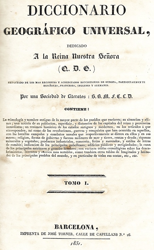 Portada del diccionario Geográfico Universal