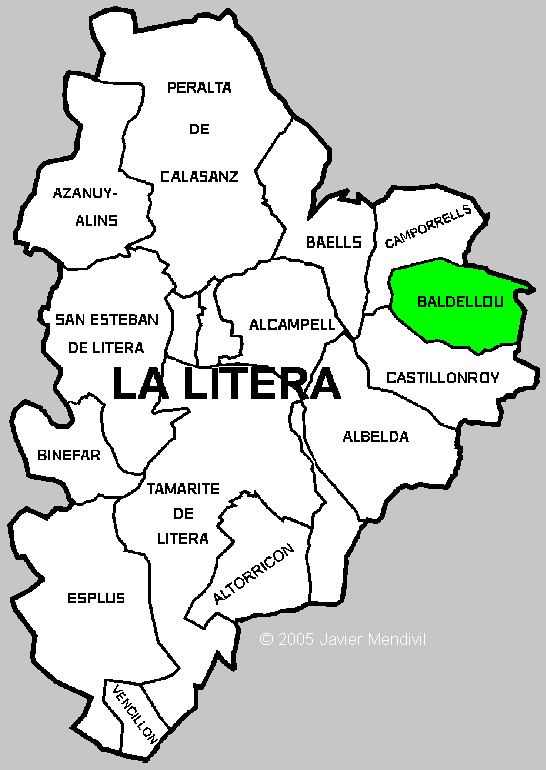 Municipio de Baldellou/Valdellou dentro de la comarca de La Litera/ La Llitera
