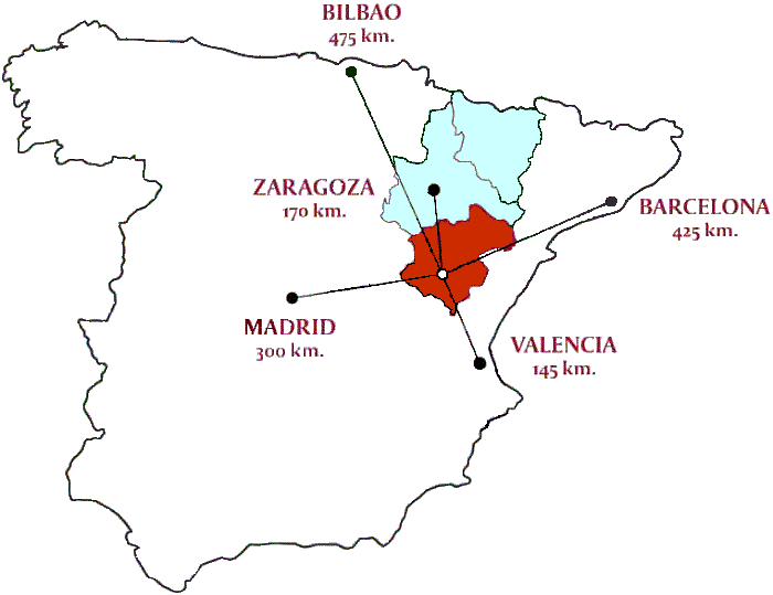 Mapa de Teruel situación y distancias Mapa de Teruel situación y distancias