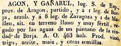 Agón lugar en la Provincia de Aragón, del diccionario Geográfico Universal