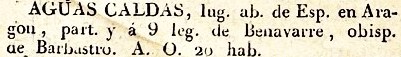 Aguas Caldas lugar en la Provincia de Aragón, del diccionario Geográfico Universal