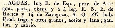 Aguas lugar en la Provincia de Aragón, del diccionario Geográfico Universal