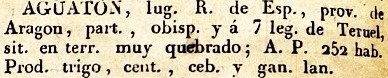 Aguatón lugar en la Provincia de Aragón, del diccionario Geográfico Universal