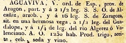 Aguaviva lugar en la Provincia de Aragón, del diccionario Geográfico Universal