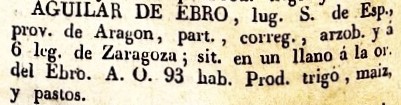Aguilar De Ebro lugar en la Provincia de Aragón, del diccionario Geográfico Universal
