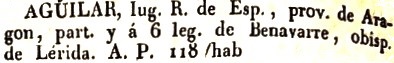 Aguilar lugar en la Provincia de Aragón, del diccionario Geográfico Universal