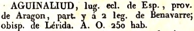 Aguinaliud lugar en la Provincia de Aragón, del diccionario Geográfico Universal